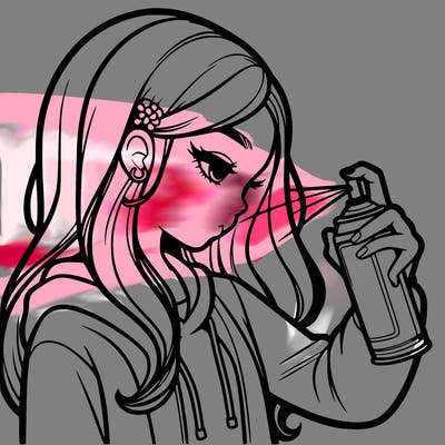 a realistic girl spray painting