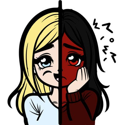 realistic girl split one happy other depressed