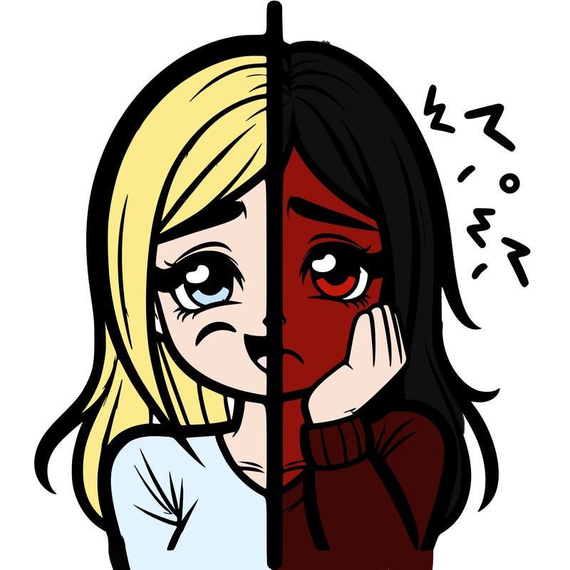 realistic girl split one happy other depressed