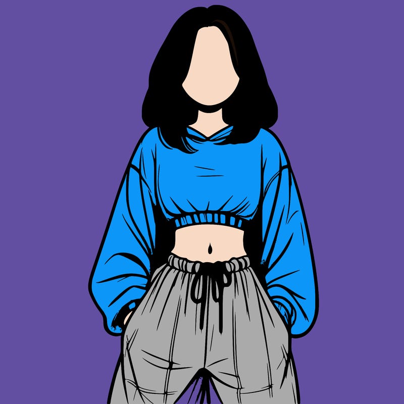realistic girl faceless with baggy pants and a crop top