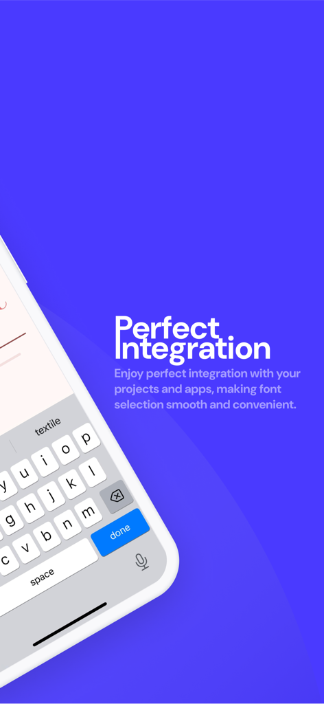 DaFonts - Fonts Downloader - Aplicativo DaFonts demonstrando a integração perfeita de fontes no teclado de um iPhone
