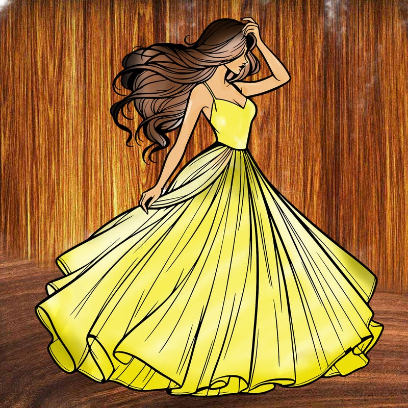 realistic woman with dress flowing in the wind