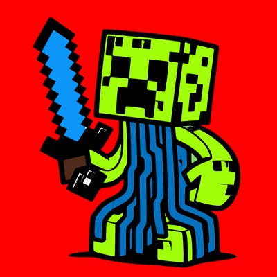 minecraft creeper holding netherrite sword
