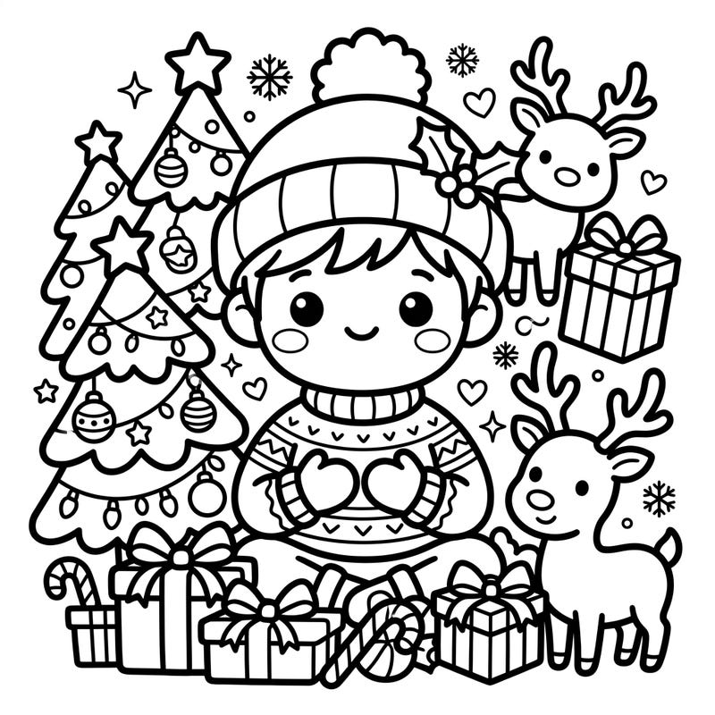 Dive into the holiday spirit with this enchanting Kawaii Christmas coloring page, featuring an irresistibly cute character surrounded by festive cheer. Perfect for spreading joy and creativity during the most wonderful time of the year!