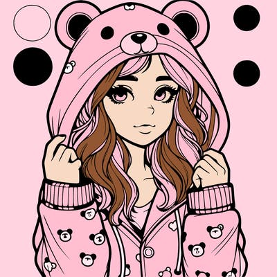 realistic girl in a animal pjs hoodie