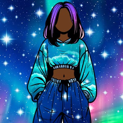 realistic girl faceless with baggy pants and a crop top