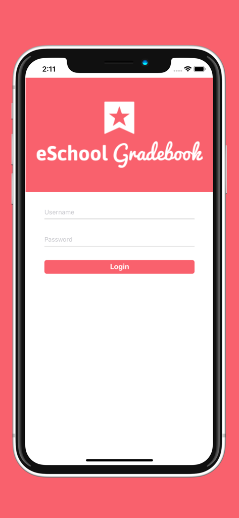 eSchool Gradebook - Login screen of the eSchool Gradebook app for teachers showing username and password fields.
