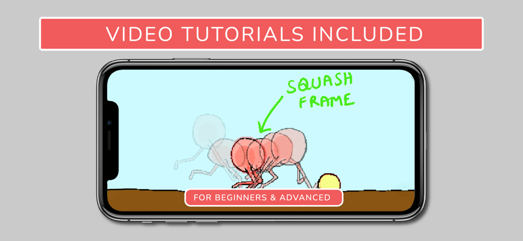 Animation Sketch - 스쿼시 프레임과 같은 애니메이션 원리에 대한 초보자 및 고급 사용자를 위한 비디오 튜토리얼을 보여주는 Animation Sketch 앱의 스크린샷