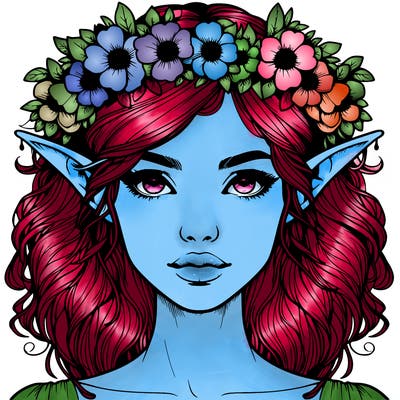 realistic female elf with flower crown