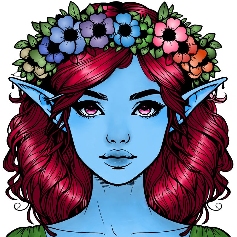 realistic female elf with flower crown