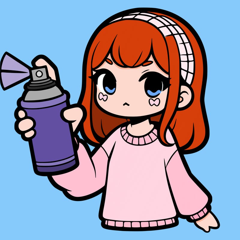 a girl holding  a spray paint