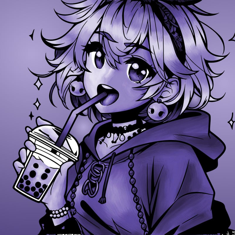 hot baddie anime girl drinking boba and biting the straw