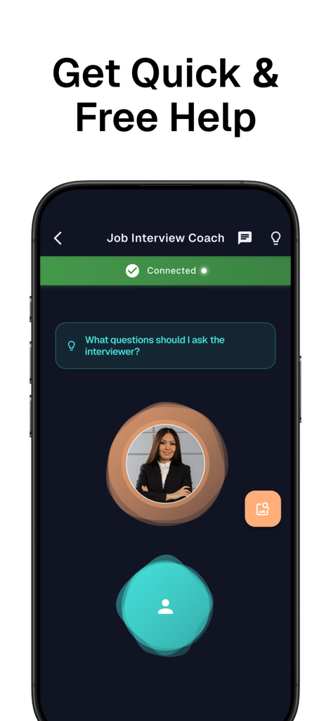 Sesame AI app interface showing a voice chat session with a professional Job Interview Coach persona
