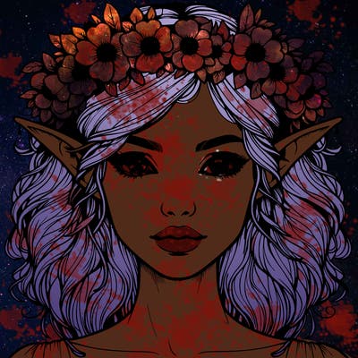 realistic female elf with flower crown