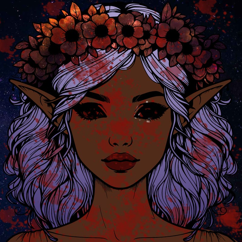 realistic female elf with flower crown