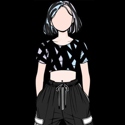 realistic girl faceless with crop top and baggy pants