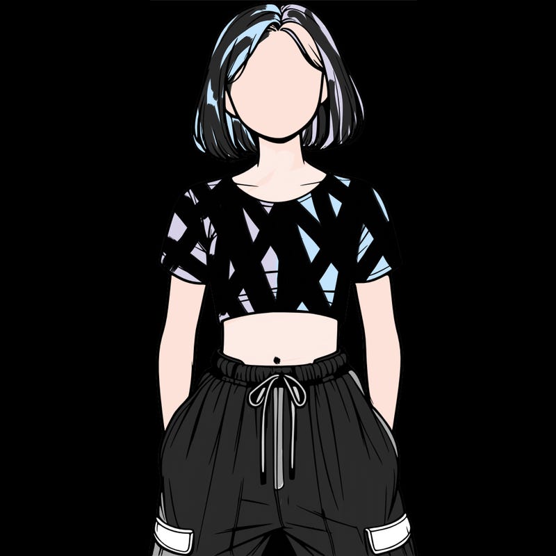 realistic girl faceless with crop top and baggy pants