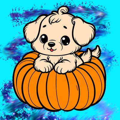 cute little puppy in a pumpkin