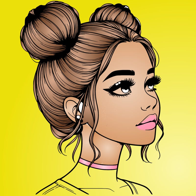 realistic girl with buns on the top of her head