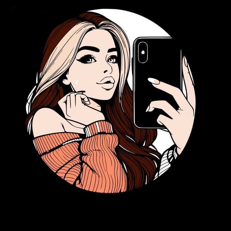 realistic girl taking mirror selfie beautiful