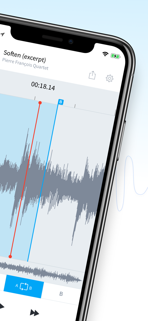 AudioStretch - AudioStretch app interface showing an audio waveform with loop markers for music transcription