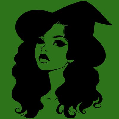 realistic witch girl with wavy hair and lips