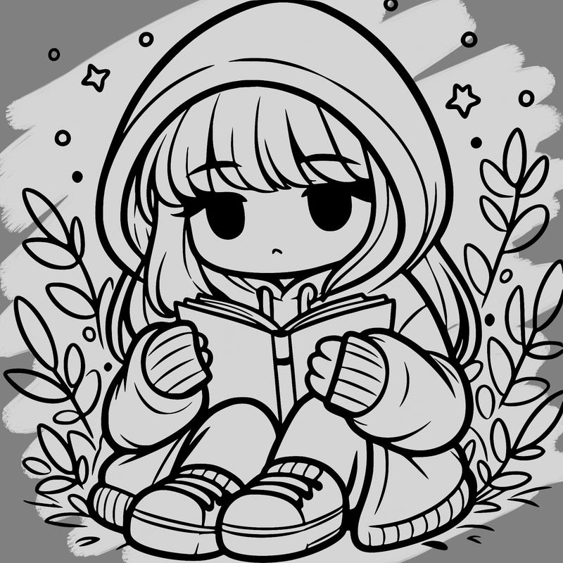 girl in oversized hoodie reading a book