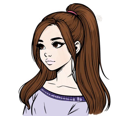 realistic girl with a high ponytail