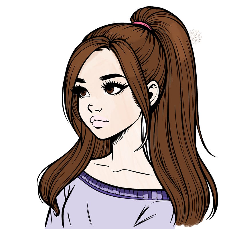 realistic girl with a high ponytail