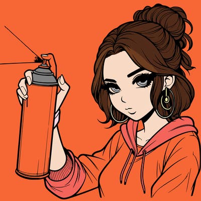 a realistic girl spray painting