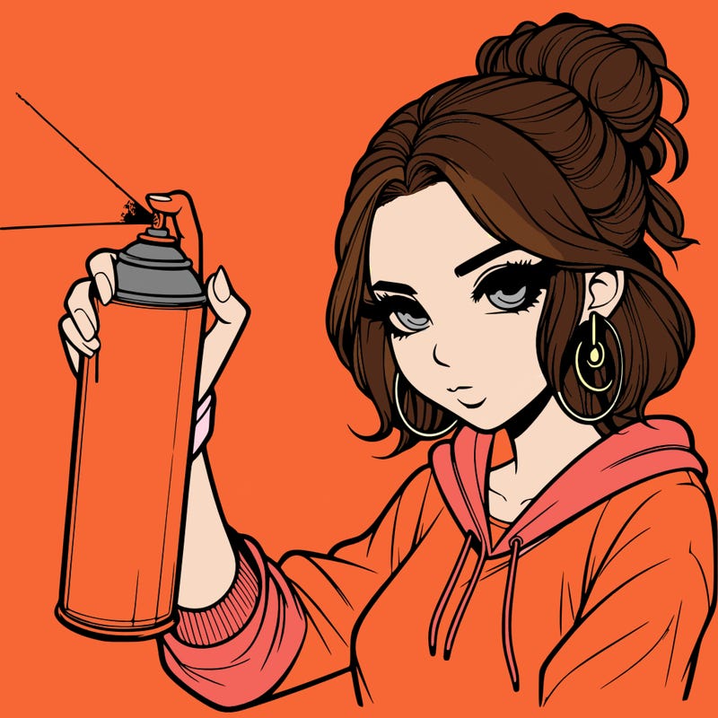 a realistic girl spray painting