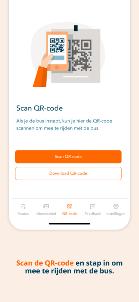 Interfaz de la aplicación I-Bus para escanear un código QR para abordar el autobús
