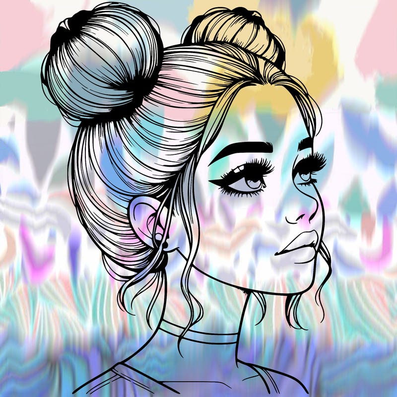 realistic girl with buns on the top of her head