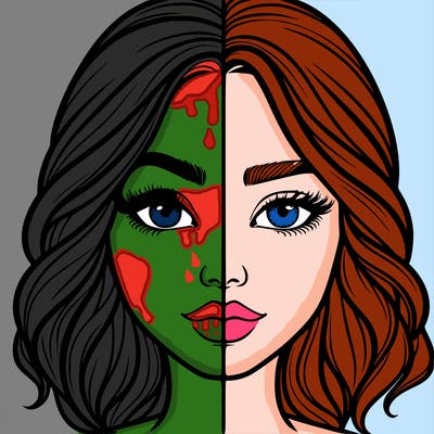 realistic girl split half