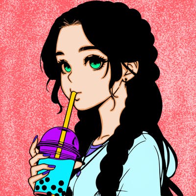 realistic girl with braided hair drinking boba