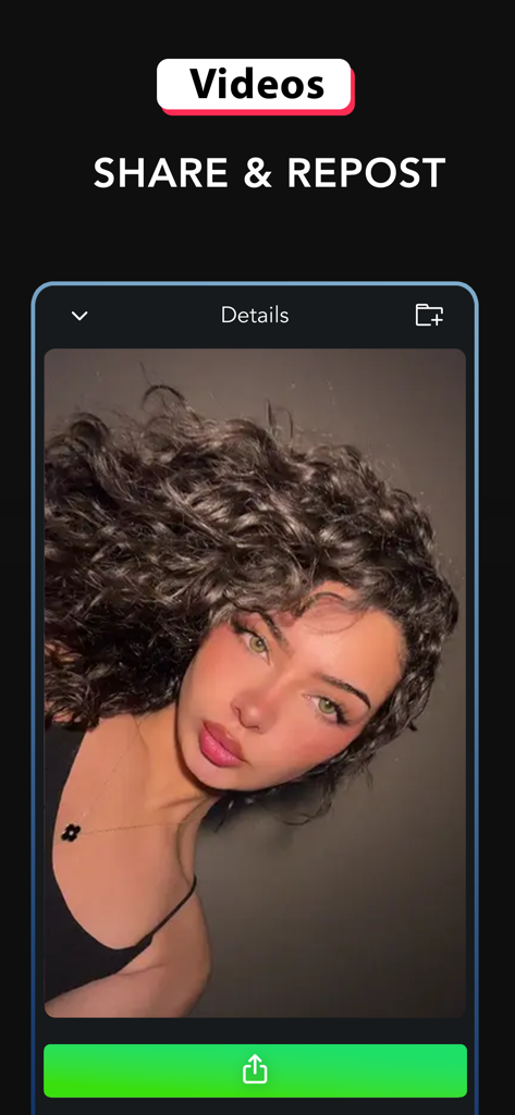 Snaptik - Save TikTok video - Snaptik app interface showing the share and repost feature for saved videos.
