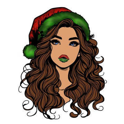 realistic christmas girl with wavy hair and lips