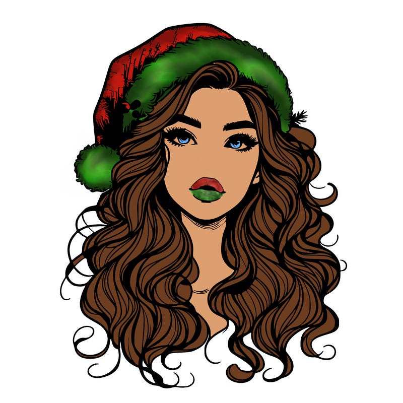 realistic christmas girl with wavy hair and lips