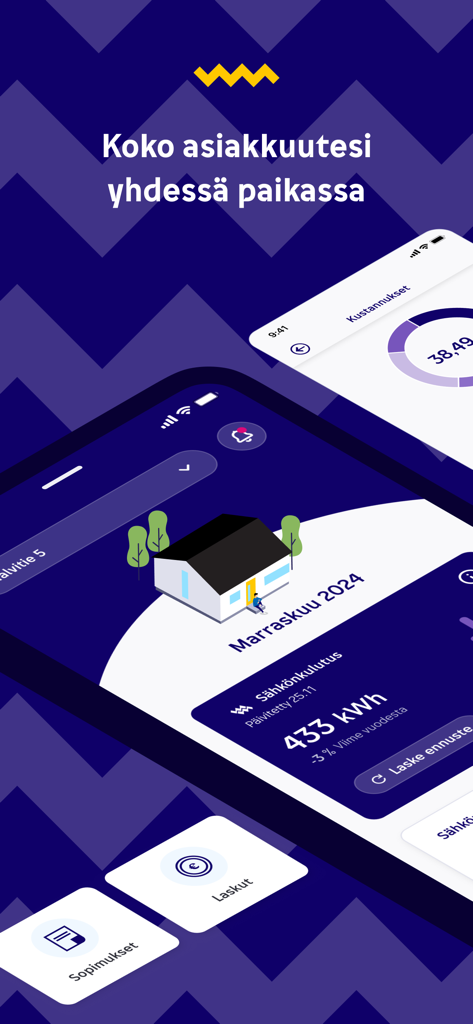 Oma Helen - Oma Helen mobile app dashboard showing home energy consumption statistics and utility management options