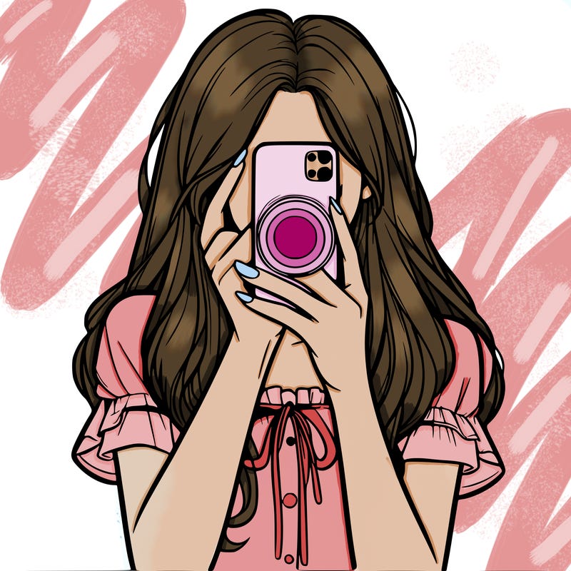a realistic girl holding her phone taking pictures