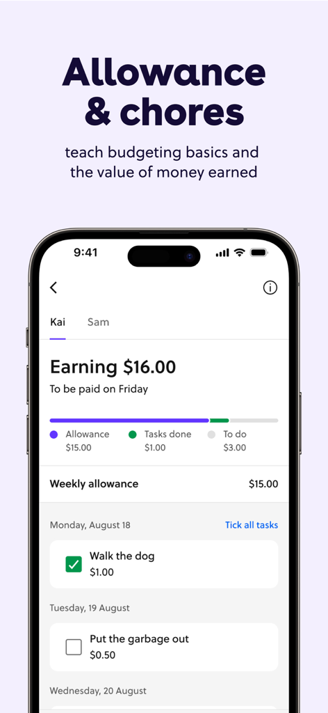 GoHenry by Acorns Kids Banking - GoHenry app screen showing kids earning money through chores like walking the dog and taking out the trash