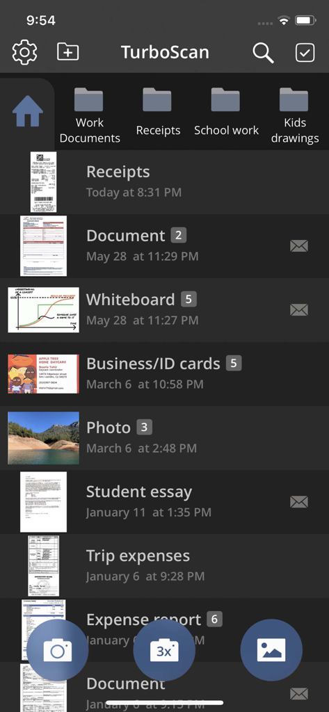 TurboScan™ Pro: PDF scanner - Pantalla de la aplicación TurboScan Pro con documentos escaneados organizados en carpetas