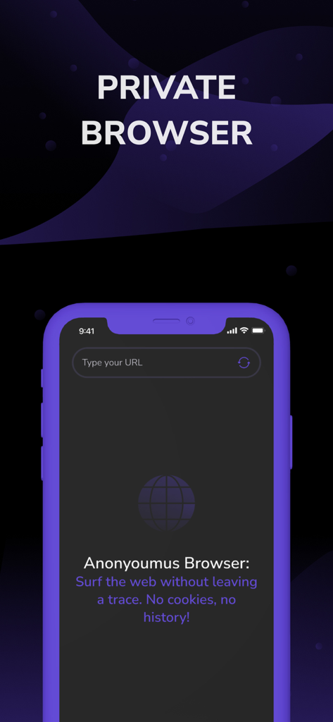 Viasa - Fast and Safe VPN - Viasa VPN private browser interface showing anonymous surfing without cookies or history