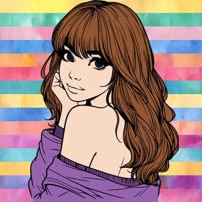 realistic girl with bangs looking over her shoulder