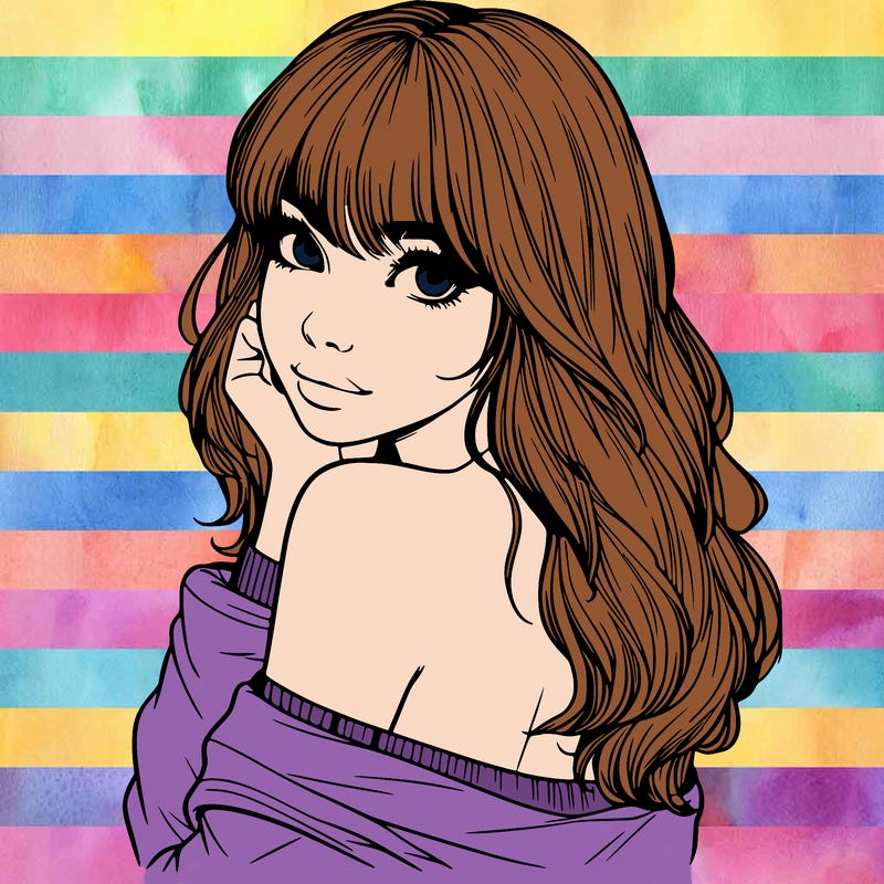 realistic girl with bangs looking over her shoulder