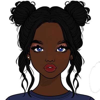 realistic girl with two buns in hair and lips