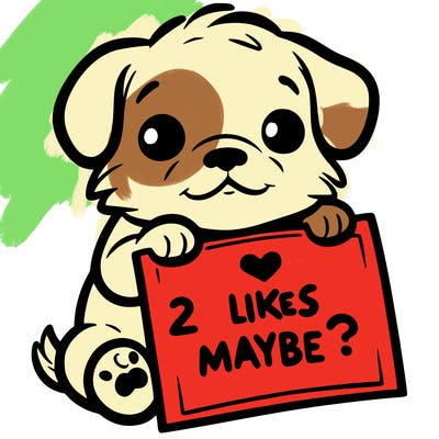 a puppy holding a sign that says 2 likes maybe?