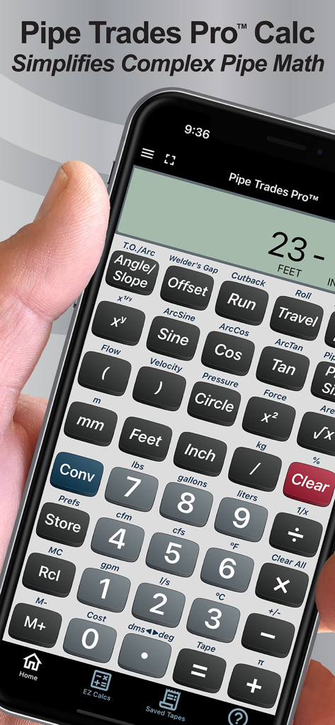 Pipe Trades Pro Calc - Pipe Trades Pro Calc app interface showing professional calculator buttons for pipe math