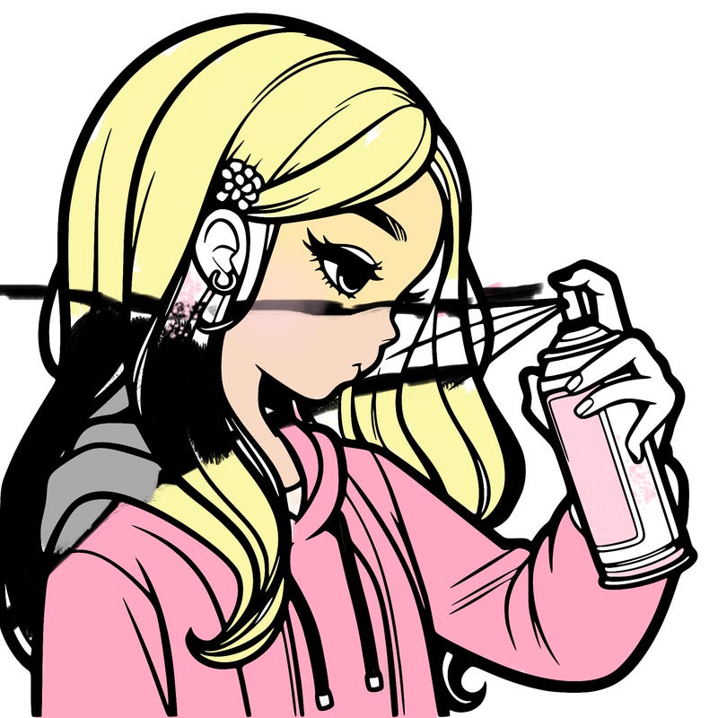 a realistic girl spray painting