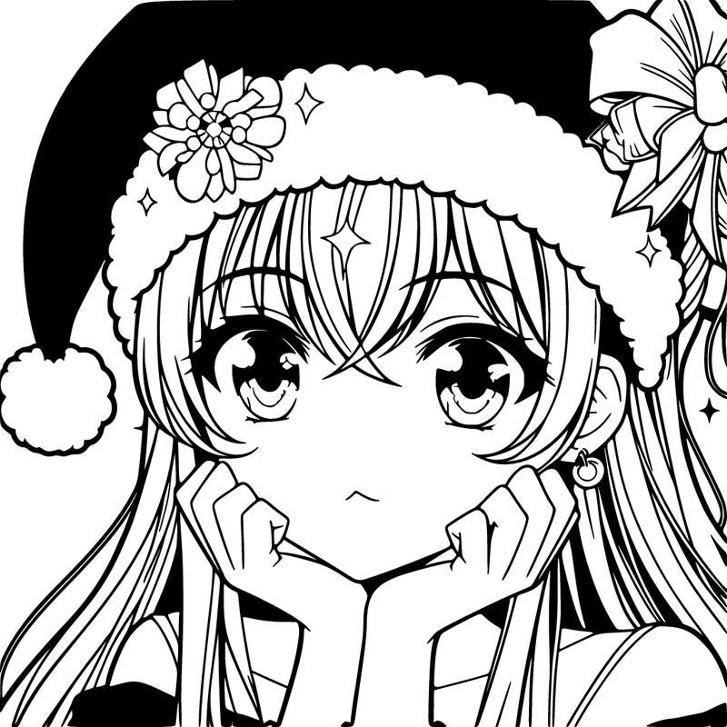 pretty anime girl with christmas hat